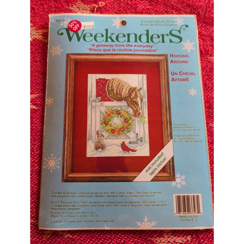New Vintage Counted Cross Stitch Kit Weekenders Horsing Around Christmas 5 X 7"